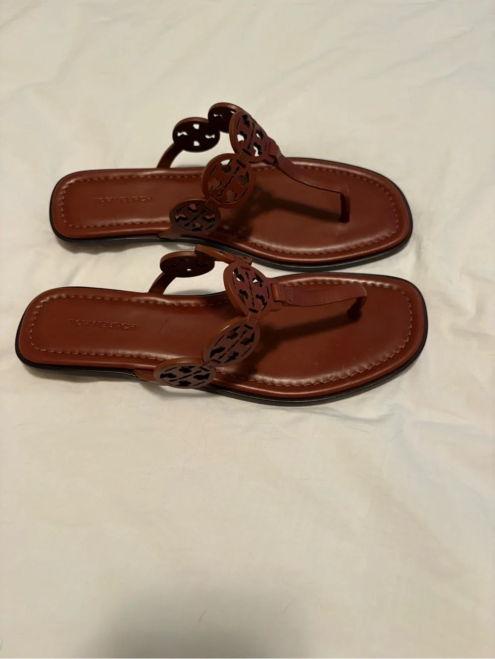 Tory Burch Brown Tiny Miller Leather Thong Sandals